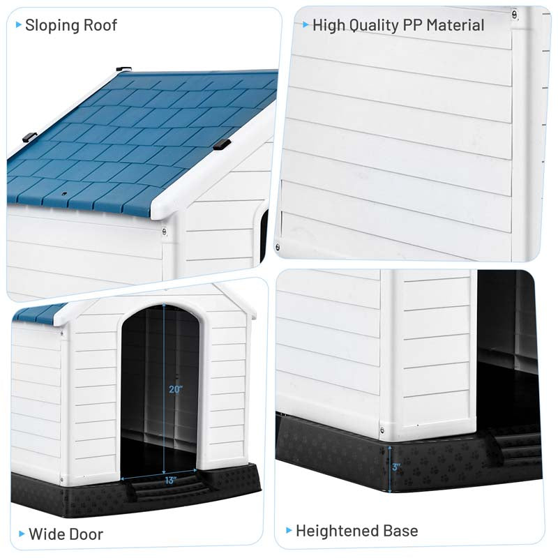 Waterproof Plastic Dog House Outdoor Indoor, Durable Pet House for Small Medium Large Dogs with Elevated Floor and Air Vents