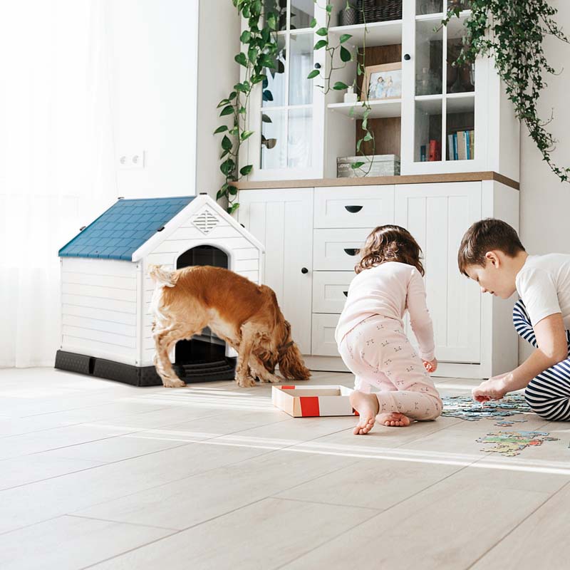 Waterproof Plastic Dog House Outdoor Indoor, Durable Pet House for Small Medium Large Dogs with Elevated Floor and Air Vents