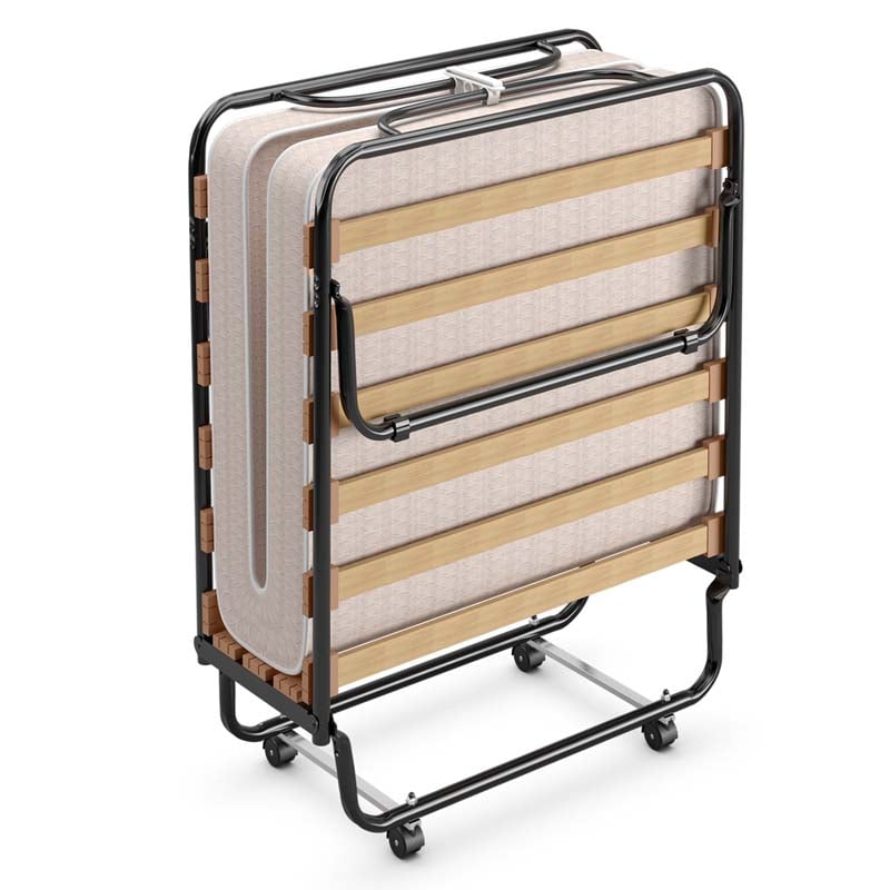 75" x 32" Rollaway Bed with Mattress, Portable Guest Bed Folding Sleeper Bed Cot
