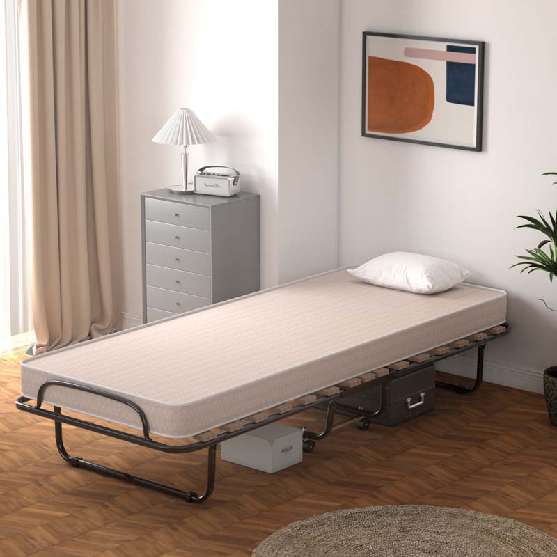 75" x 32" Rollaway Bed with Mattress, Portable Guest Bed Folding Sleeper Bed Cot