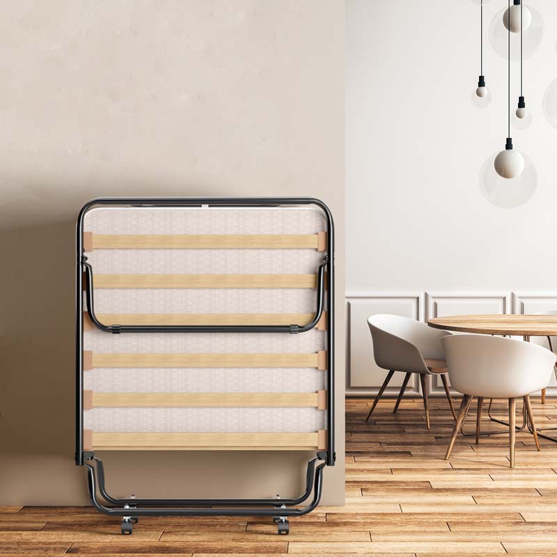 75" x 32" Rollaway Bed with Mattress, Portable Guest Bed Folding Sleeper Bed Cot