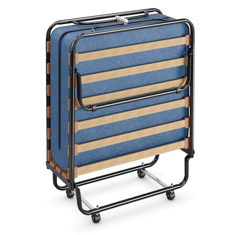 75" x 32" Rollaway Bed with Mattress, Portable Guest Bed Folding Sleeper Bed Cot