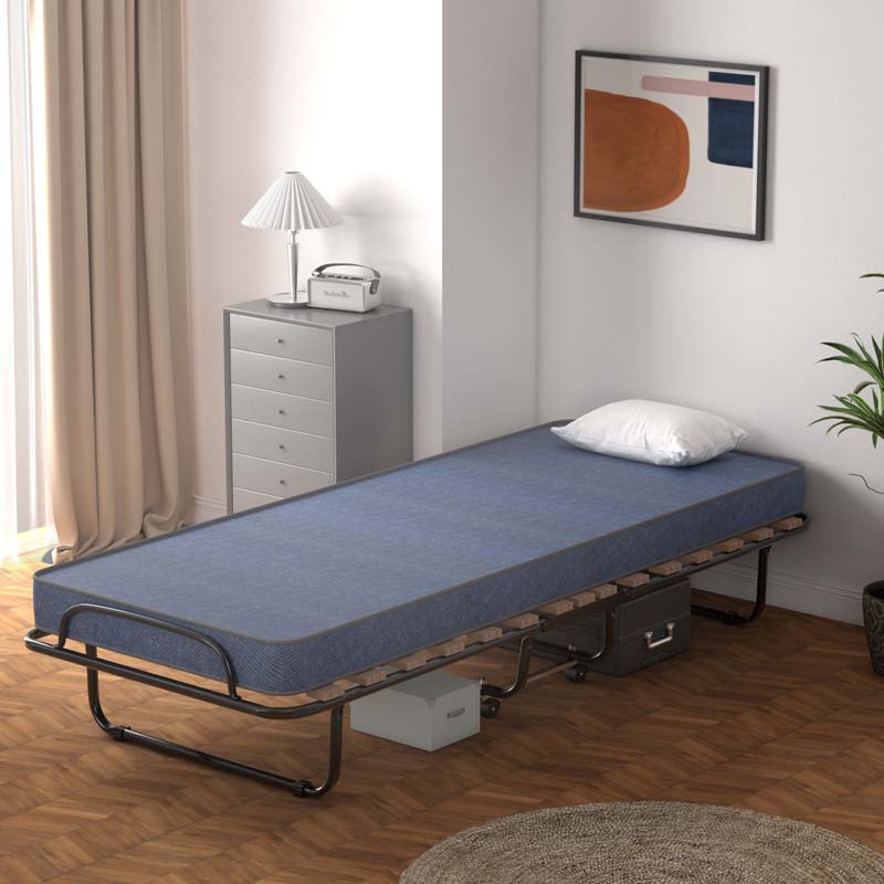 75" x 32" Rollaway Bed with Mattress, Portable Guest Bed Folding Sleeper Bed Cot
