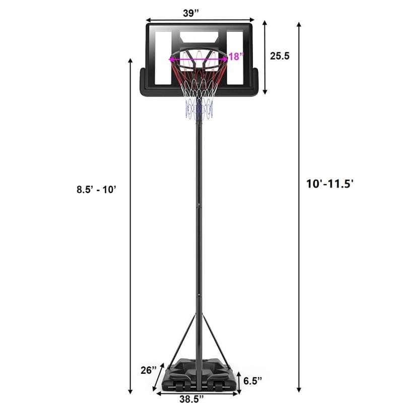8.5-10 FT Portable Basketball Goal System Outdoor Basketball Hoop Stand with 39" Shatterproof Backboard