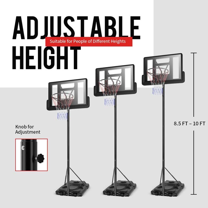 8.5-10 FT Portable Basketball Goal System Outdoor Basketball Hoop Stand with 39" Shatterproof Backboard