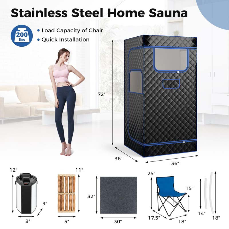 Portable Steam Sauna Personal Home Sauna Tent w/3L Steam Generator, Foldable Chair, Full-Size Indoor Steam Room for Home Spa