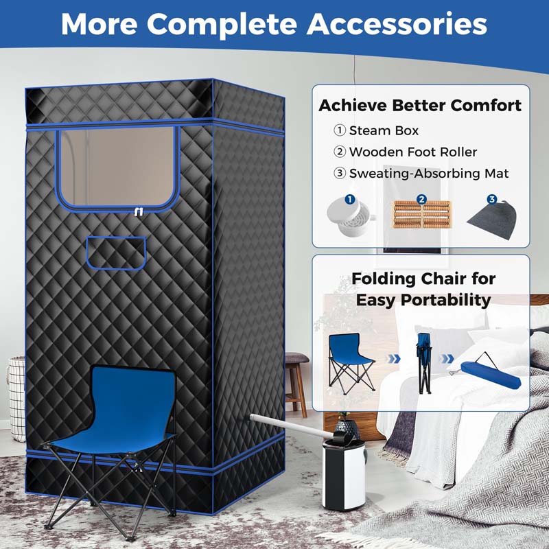 Portable Steam Sauna Personal Home Sauna Tent w/3L Steam Generator, Foldable Chair, Full-Size Indoor Steam Room for Home Spa