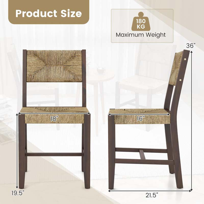 Rubber & Acacia Wood Rattan Dining Chairs with Woven Seaweed Backrest & Seat, Farmhouse Cane Side Chairs for Kitchen Dining Room
