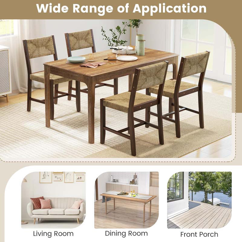 Rubber & Acacia Wood Rattan Dining Chairs with Woven Seaweed Backrest & Seat, Farmhouse Cane Side Chairs for Kitchen Dining Room