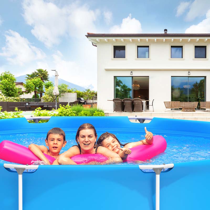 12 FT x 31.5 Inch Round Above Ground Swimming Pool with Pool Cover, CPSIA Certified Outdoor Steel Frame Pool