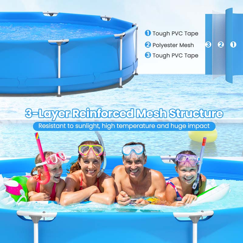 12 FT x 31.5 Inch Round Above Ground Swimming Pool with Pool Cover, CPSIA Certified Outdoor Steel Frame Pool