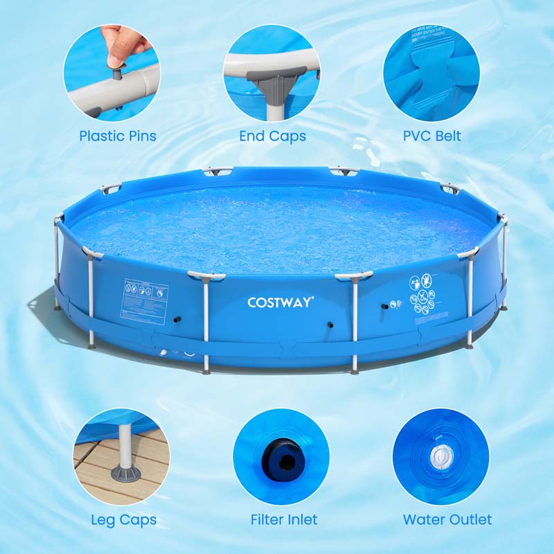 12 FT x 31.5 Inch Round Above Ground Swimming Pool with Pool Cover, CPSIA Certified Outdoor Steel Frame Pool