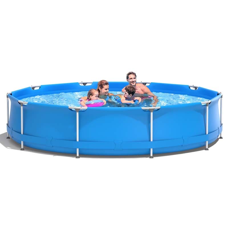 12 FT x 31.5 Inch Round Above Ground Swimming Pool with Pool Cover, CPSIA Certified Outdoor Steel Frame Pool