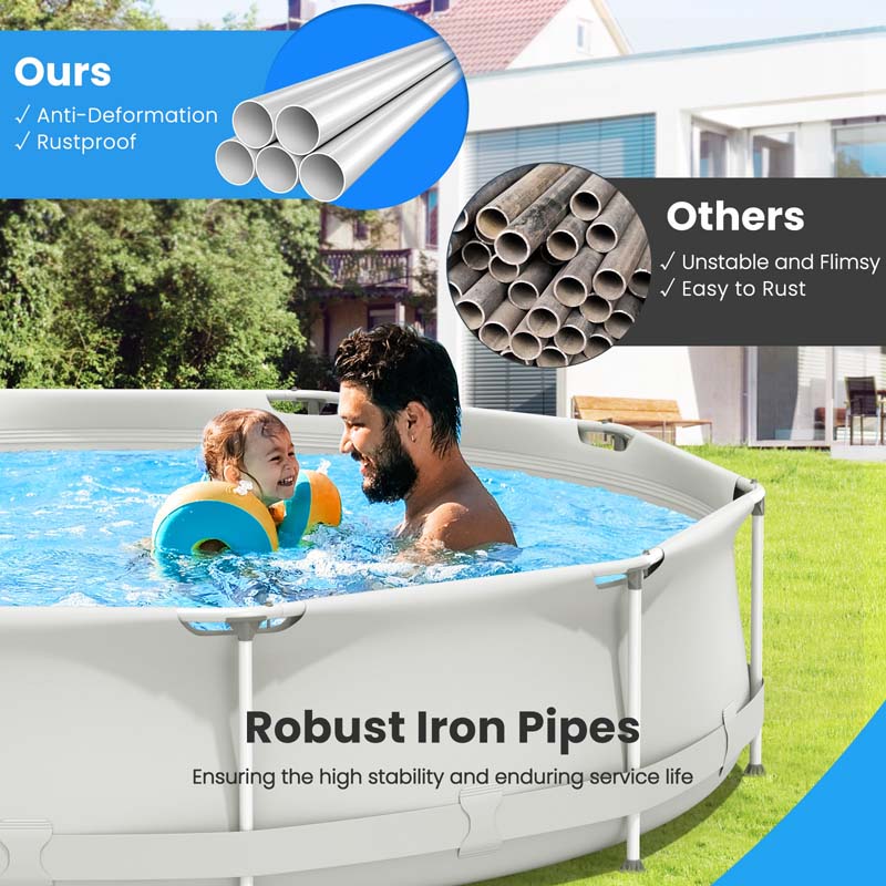 12 FT x 31.5 Inch Round Above Ground Swimming Pool with Pool Cover, CPSIA Certified Outdoor Steel Frame Pool