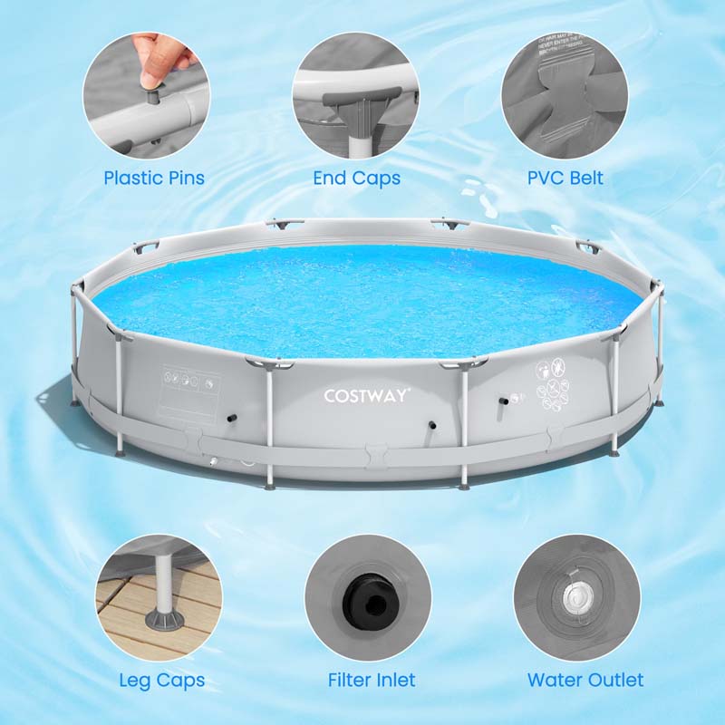12 FT x 31.5 Inch Round Above Ground Swimming Pool with Pool Cover, CPSIA Certified Outdoor Steel Frame Pool