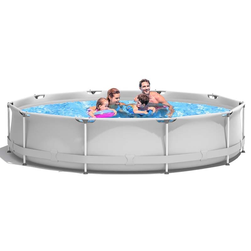 12 FT x 31.5 Inch Round Above Ground Swimming Pool with Pool Cover, CPSIA Certified Outdoor Steel Frame Pool