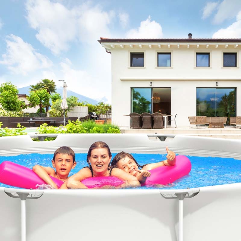 12 FT x 31.5 Inch Round Above Ground Swimming Pool with Pool Cover, CPSIA Certified Outdoor Steel Frame Pool