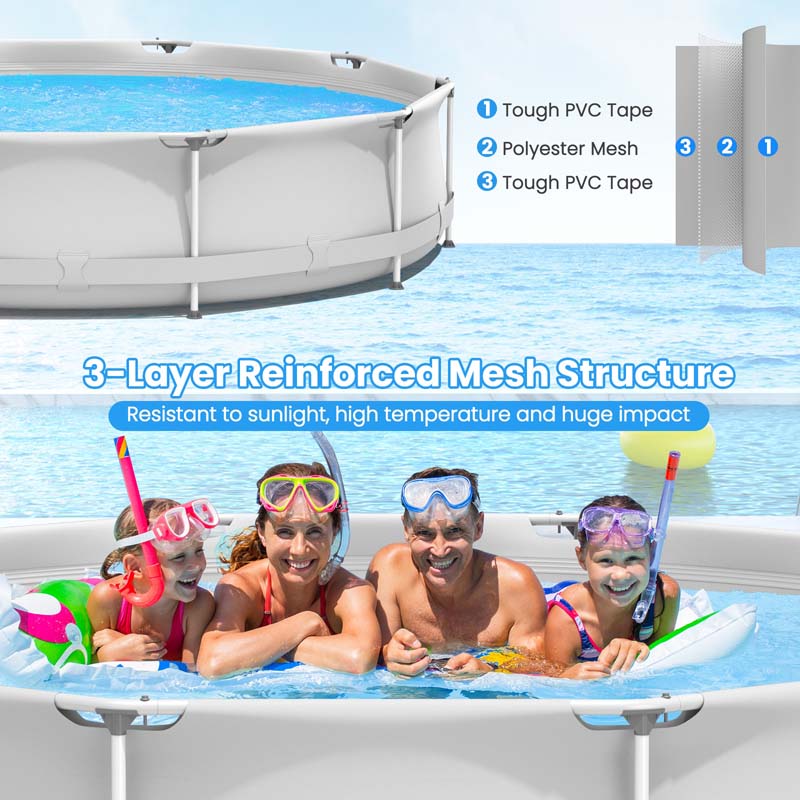 12 FT x 31.5 Inch Round Above Ground Swimming Pool with Pool Cover, CPSIA Certified Outdoor Steel Frame Pool
