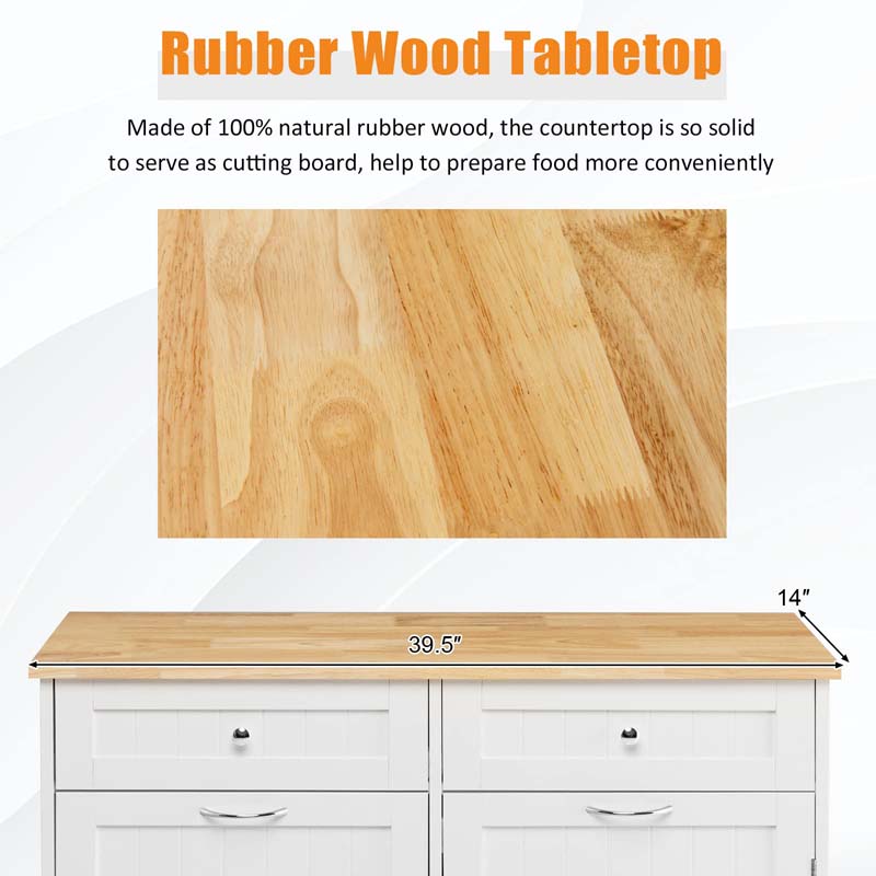 Tilt Out Trash Cabinet Kitchen Cabinet with 2 Drawers & Adjustable Shelf, Rubber Wood Counter Top, Recycle Bins for Dining Room, Kitchen
