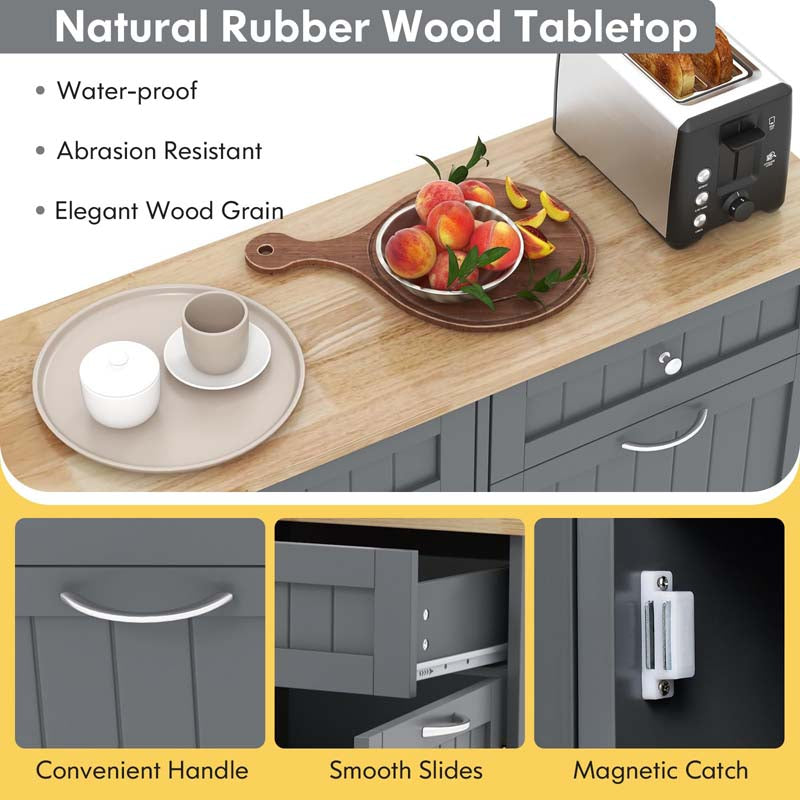 Tilt Out Trash Cabinet Kitchen Cabinet with 2 Drawers & Adjustable Shelf, Rubber Wood Counter Top, Recycle Bins for Dining Room, Kitchen