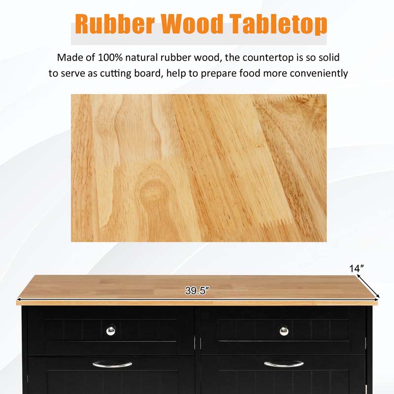 Tilt Out Trash Cabinet Kitchen Cabinet with 2 Drawers & Adjustable Shelf, Rubber Wood Counter Top, Recycle Bins for Dining Room, Kitchen