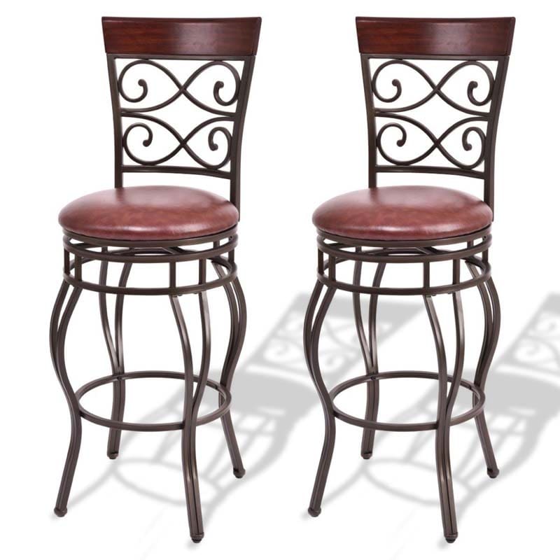 2-Pack 360 Degree Swivel Bar Stools with Back, 30" Vintage Counter Height Stools, Leather Padded Seat Bistro Pub Kitchen Dining Chairs