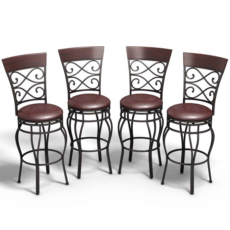 2-Pack 360 Degree Swivel Bar Stools with Back, 30" Vintage Counter Height Stools, Leather Padded Seat Bistro Pub Kitchen Dining Chairs