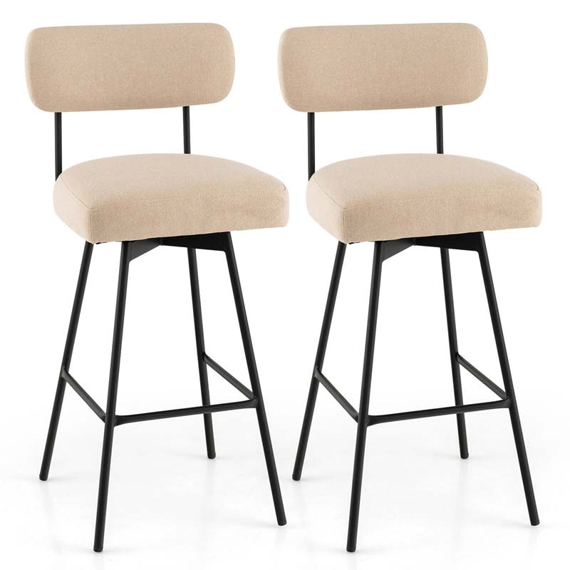2 Pcs 360° Swivel Bar Stools 29" Upholstered Bar Height Dining Chairs with Back, Metal Legs & Footrests