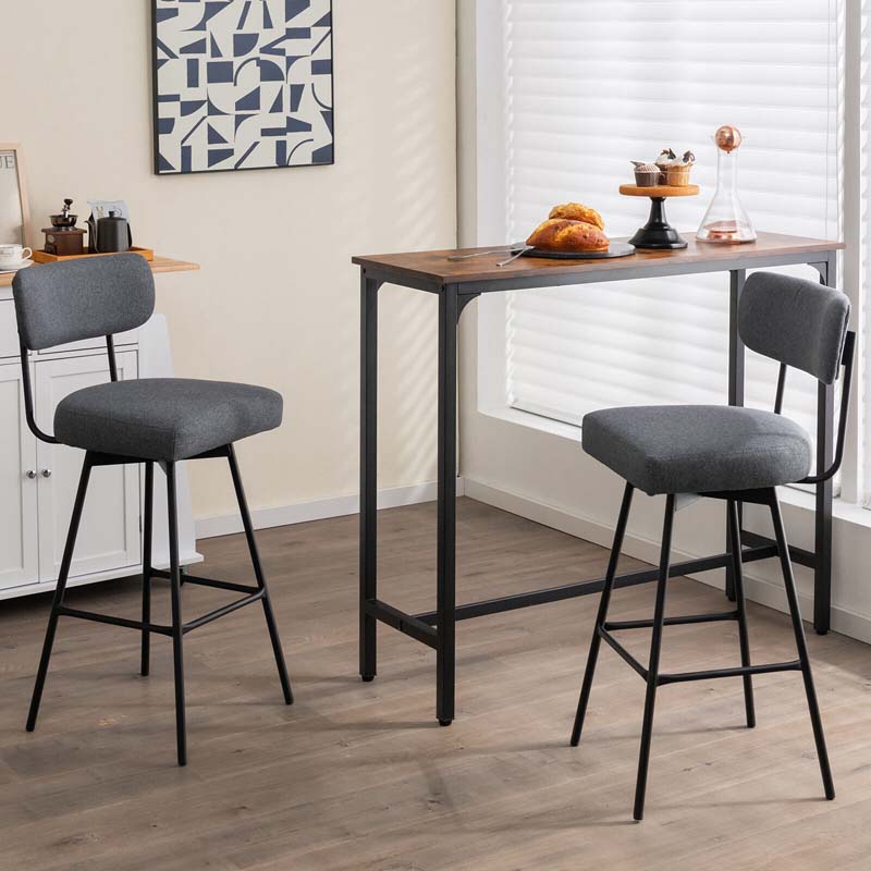 2 Pcs 360° Swivel Bar Stools 29" Upholstered Bar Height Dining Chairs with Back, Metal Legs & Footrests