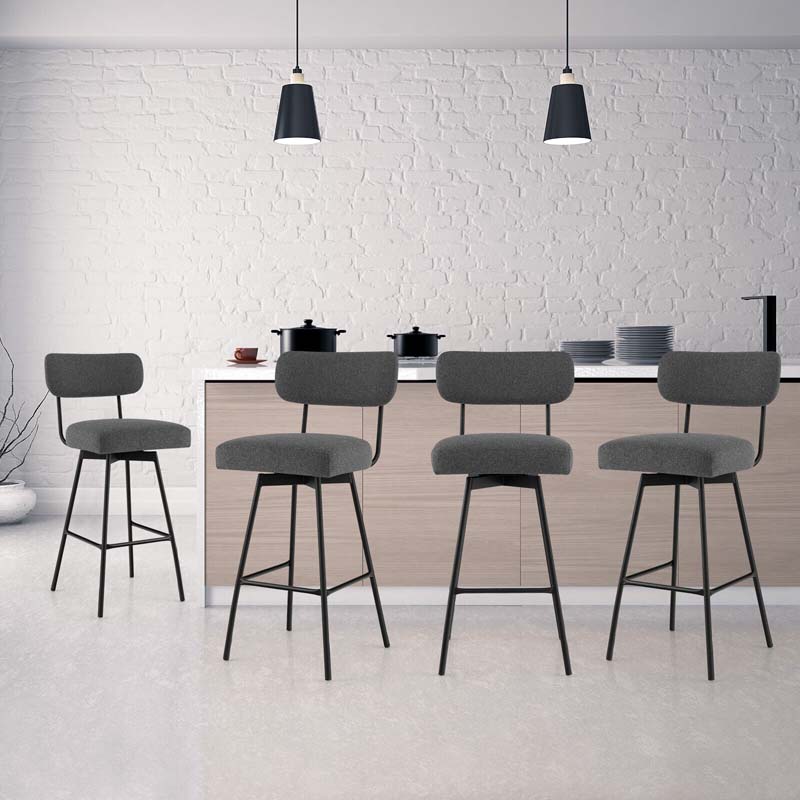 2 Pcs 360° Swivel Bar Stools 29" Upholstered Bar Height Dining Chairs with Back, Metal Legs & Footrests