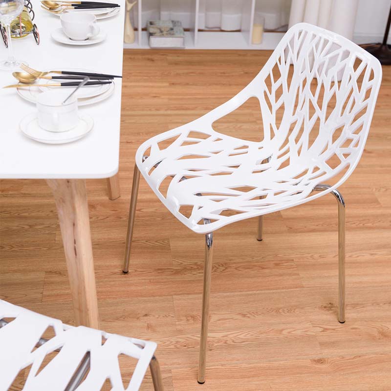 6 Pcs Hollow-Out Stackable Dining Chair Modern Outdoor Indoor Dining Side Chair Geometric Style Furniture