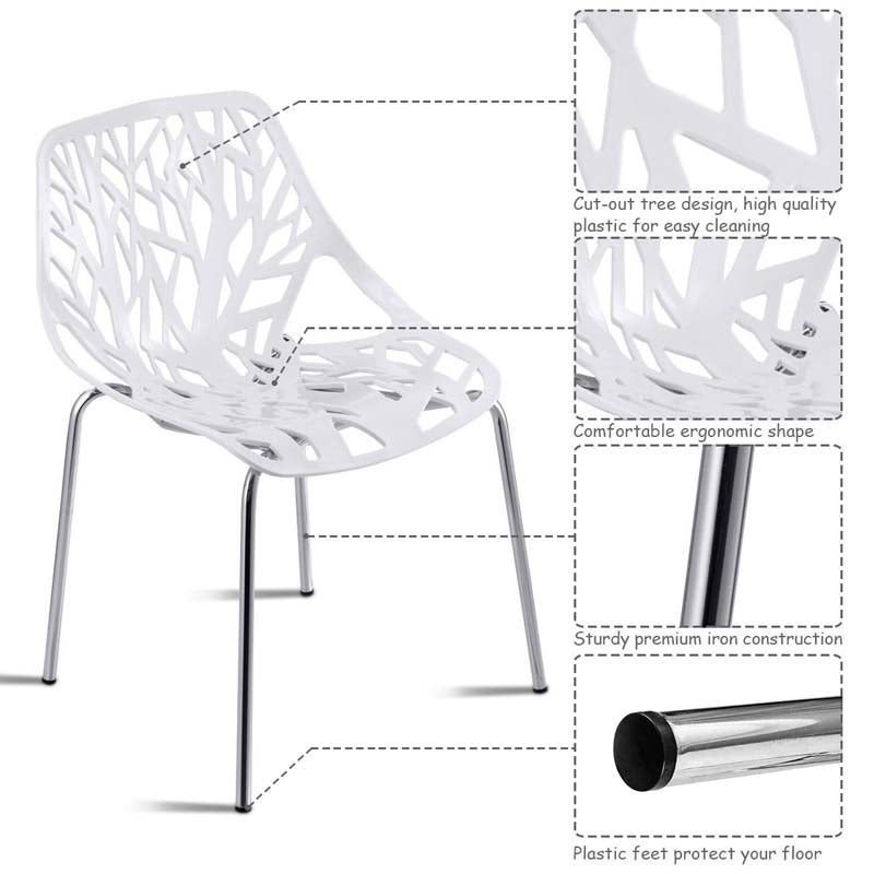 6 Pcs Hollow-Out Stackable Dining Chair Modern Outdoor Indoor Dining Side Chair Geometric Style Furniture