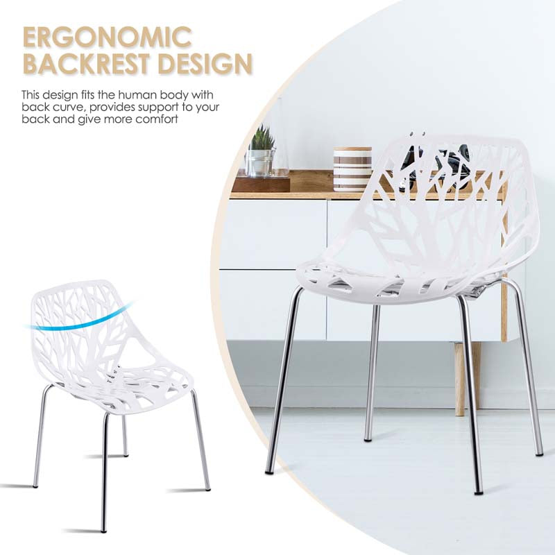 6 Pcs Hollow-Out Stackable Dining Chair Modern Outdoor Indoor Dining Side Chair Geometric Style Furniture