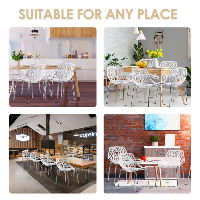 6 Pcs Hollow-Out Stackable Dining Chair Modern Outdoor Indoor Dining Side Chair Geometric Style Furniture