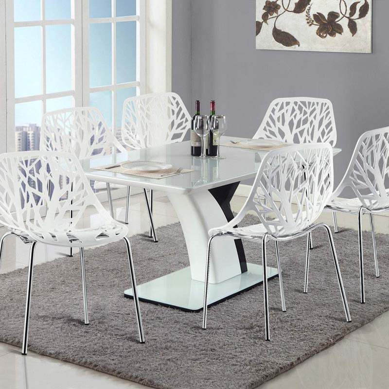 6 Pcs Hollow-Out Stackable Dining Chair Modern Outdoor Indoor Dining Side Chair Geometric Style Furniture