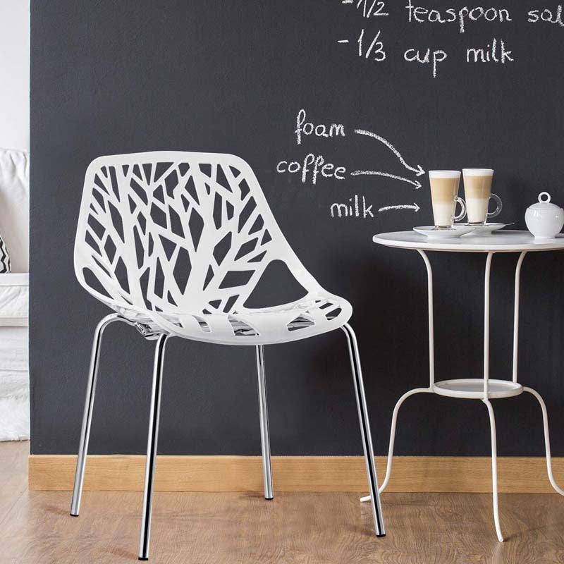 6 Pcs Hollow-Out Stackable Dining Chair Modern Outdoor Indoor Dining Side Chair Geometric Style Furniture