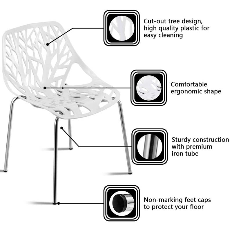 6 Pcs Hollow-Out Stackable Dining Chair Modern Outdoor Indoor Dining Side Chair Geometric Style Furniture