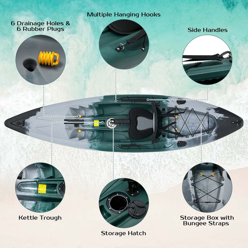 9.7 FT 1-Person Sit-on-Top Fishing Kayak with Aluminum Paddle, 4 Fishing Rod Holders, Padded Seat, Recreational Touring Kayak for Lake River Ocean