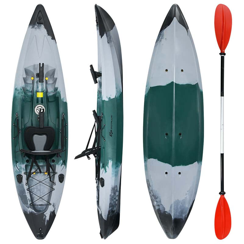 9.7 FT 1-Person Sit-on-Top Fishing Kayak with Aluminum Paddle, 4 Fishing Rod Holders, Padded Seat, Recreational Touring Kayak for Lake River Ocean