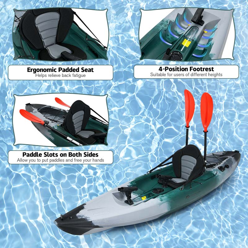 9.7 FT 1-Person Sit-on-Top Fishing Kayak with Aluminum Paddle, 4 Fishing Rod Holders, Padded Seat, Recreational Touring Kayak for Lake River Ocean