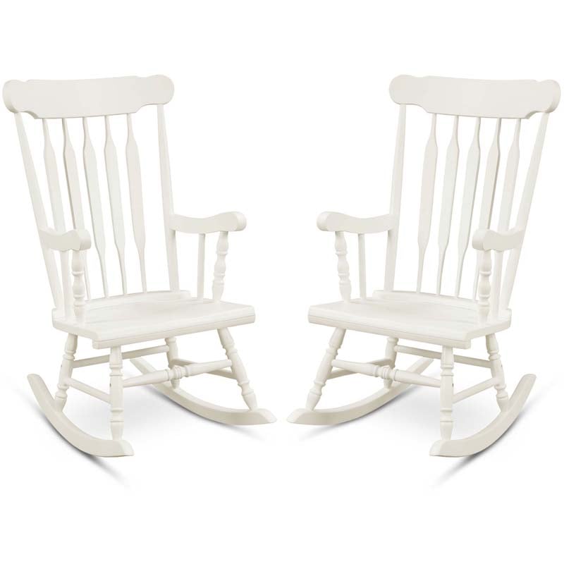 Solid Wood Glossy Finish Rocking Chair, Indoor & Outdoor Rocker for Porch Patio Backyard
