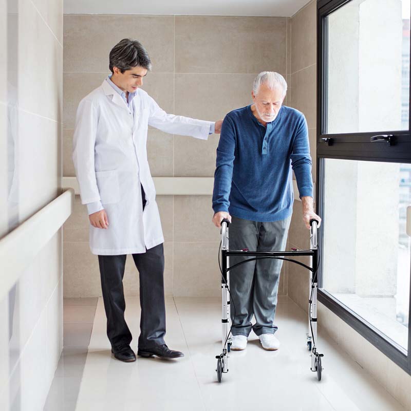 4-in-1 Rolling Walker for Seniors, Folding Stand Up Walker with 5" Wheels, Height Adjustable Medical Walking Mobility Aid