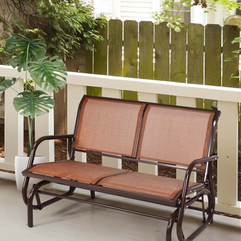 48" 2-Person Outdoor Swing Glider Bench Patio Rocking Chair Fabric Loveseat for Porch Garden