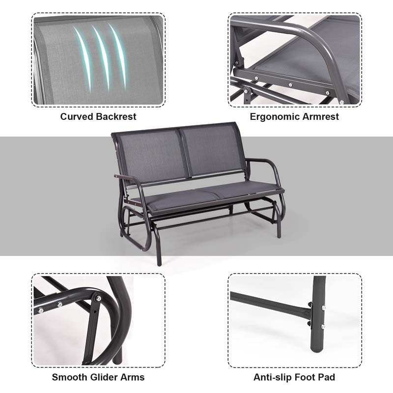 48" 2-Person Outdoor Swing Glider Bench Patio Rocking Chair Fabric Loveseat for Porch Garden