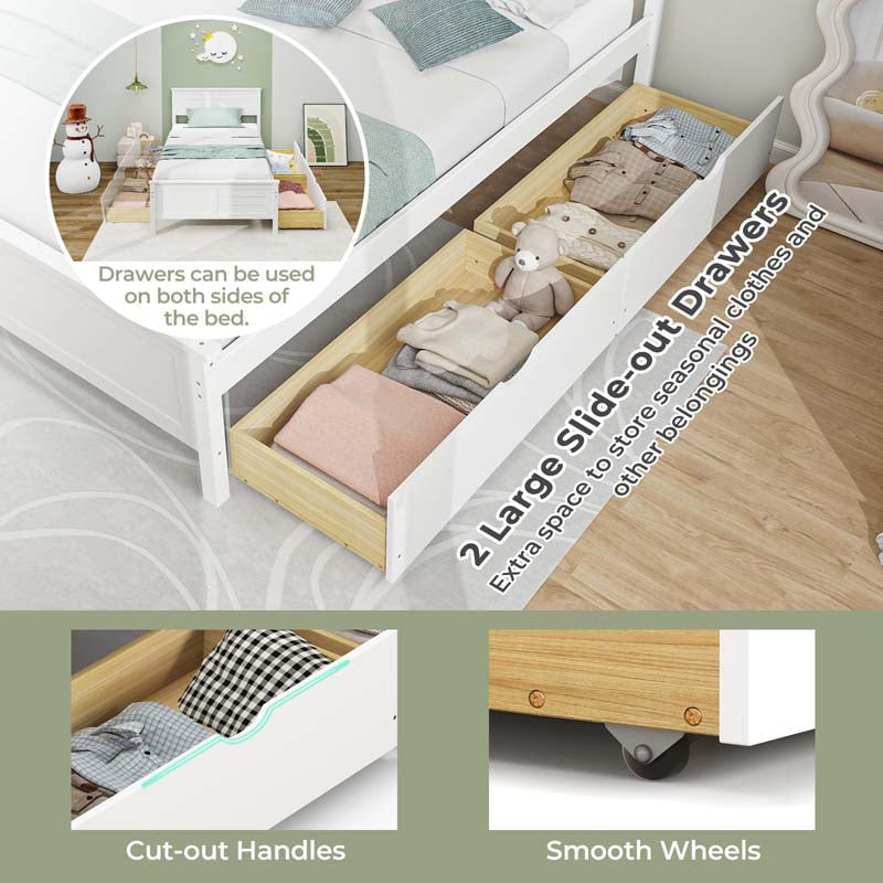 Twin/Full Size Solid Wood Platform Bed Frame with 2 Storage Drawers & Headboard, Wooden Slats Support Mattress Foundation