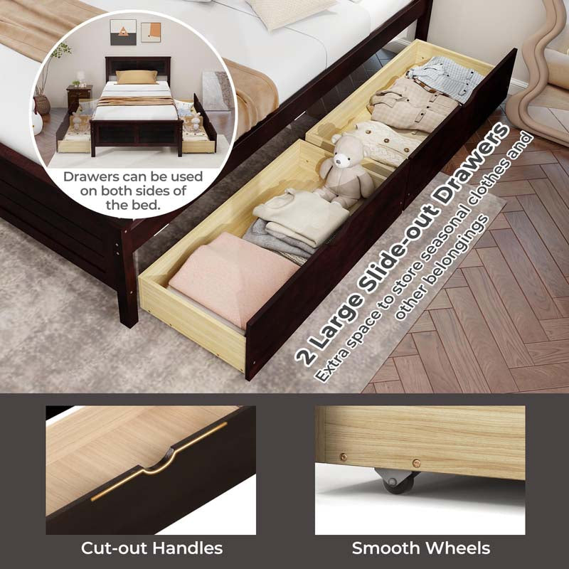 Twin/Full Size Solid Wood Platform Bed Frame with 2 Storage Drawers & Headboard, Wooden Slats Support Mattress Foundation
