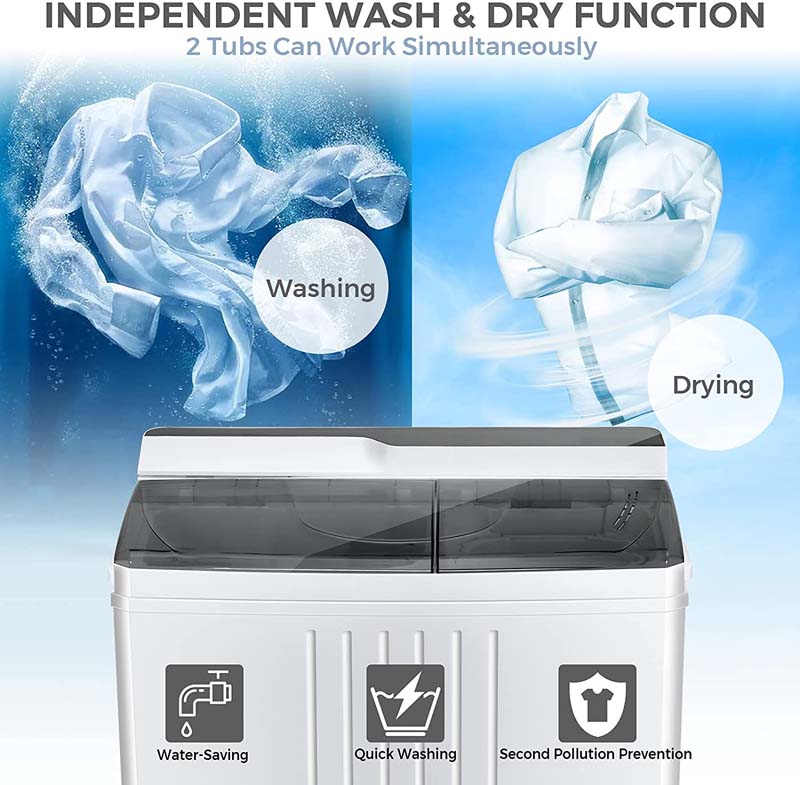 21 LBS Portable Washing Machine with Drain Pump, Twin Tub Top Load Washer Spin Dryer Combo for RV Apartment