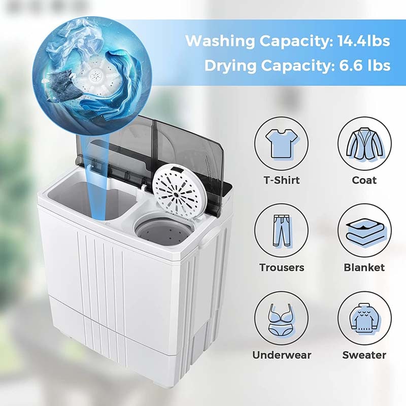 21 LBS Portable Washing Machine with Drain Pump, Twin Tub Top Load Washer Spin Dryer Combo for RV Apartment