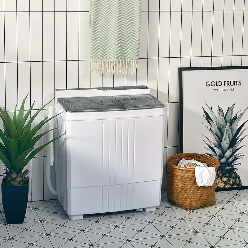 21 LBS Portable Washing Machine with Drain Pump, Twin Tub Top Load Washer Spin Dryer Combo for RV Apartment