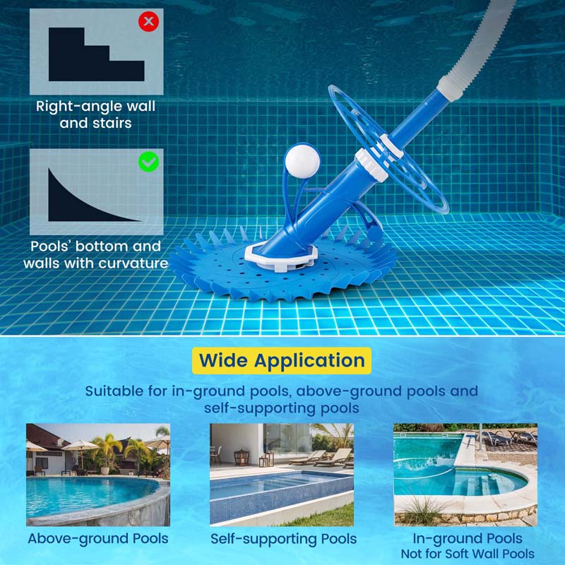 Upgraded Automatic Pool Cleaner Vacuum Suction Side Pool Sweeper for Pools Floors & Walls with 10 x 3.3 FT Extension Hoses & 36-Fin Disc